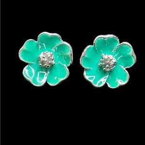 Floral Silver and Green Earrings
